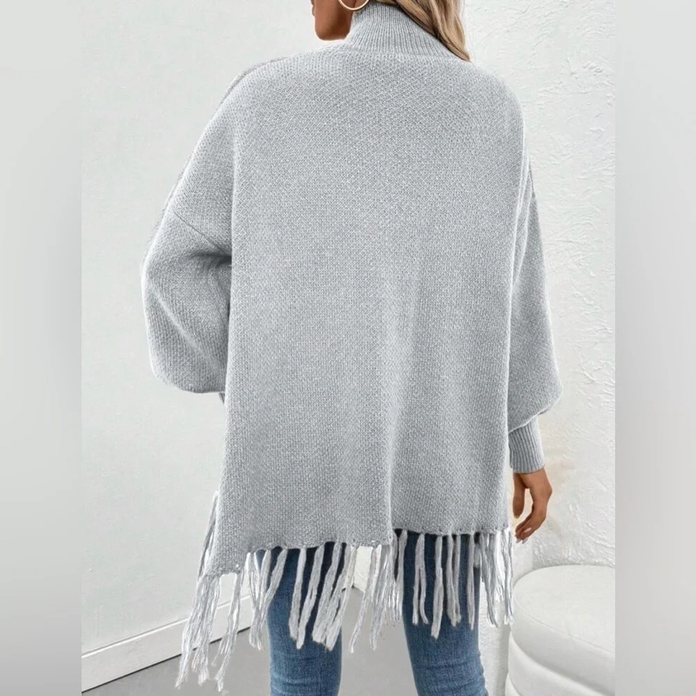 Women's Gray Fringe Sweater